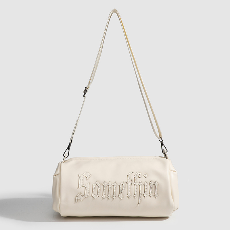 Small group Gothic letter embroidered casual solid color crossbody cylinder bag for women's new single shoulder crossbody bag trend