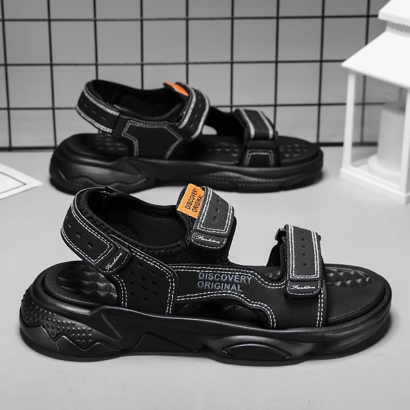 Mens summer hook and loop sandals breathable fashionable casual beach outdoor shoes 240615