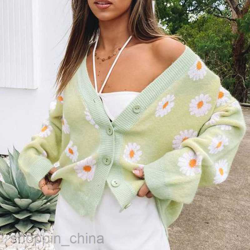 Women's Sweaters Sweet Daisy Jacquard Cardigan Sweater Autumn/Winter New Fashion V-neck Knitted Coat
