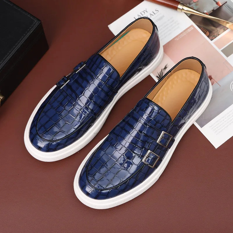 Mens Casual Shoes Grain Leather Men Fashion British Style Loafers Mens Slip-on Outdoor Flats Monk Shoes 240615