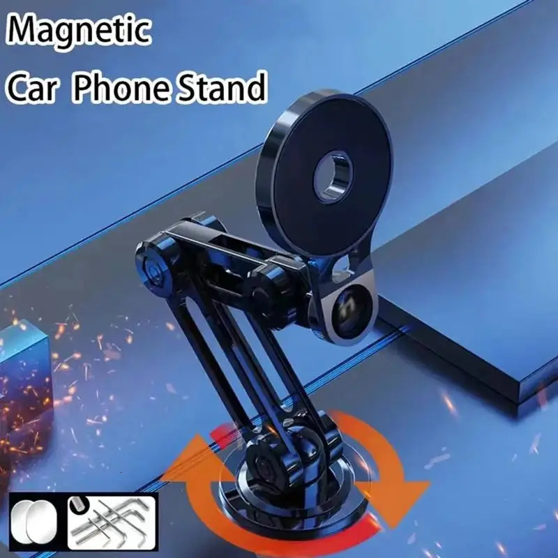 Metal Telescc Car Foldable Holder Magnetic Mobile Phone Mount Hands Free Cellphone Support Strong Suction Navigation Stand 240618