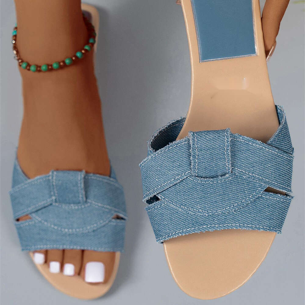 PU and Jeans Women's Flat Slippers Sandals 8819