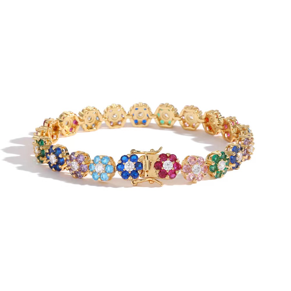Hip-Hop tennis Sterling Sier VVS Moissanite dia cluster iced out cuban chain for men women colorful floral bracelet necklace