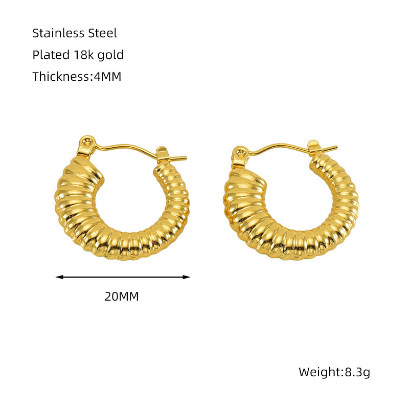 18K Gold Braid Hoop Earrings Shining Stainless Steel Buckle Earring for Woman Girls Hip Hop Fashion Luxury Jewelry Gift