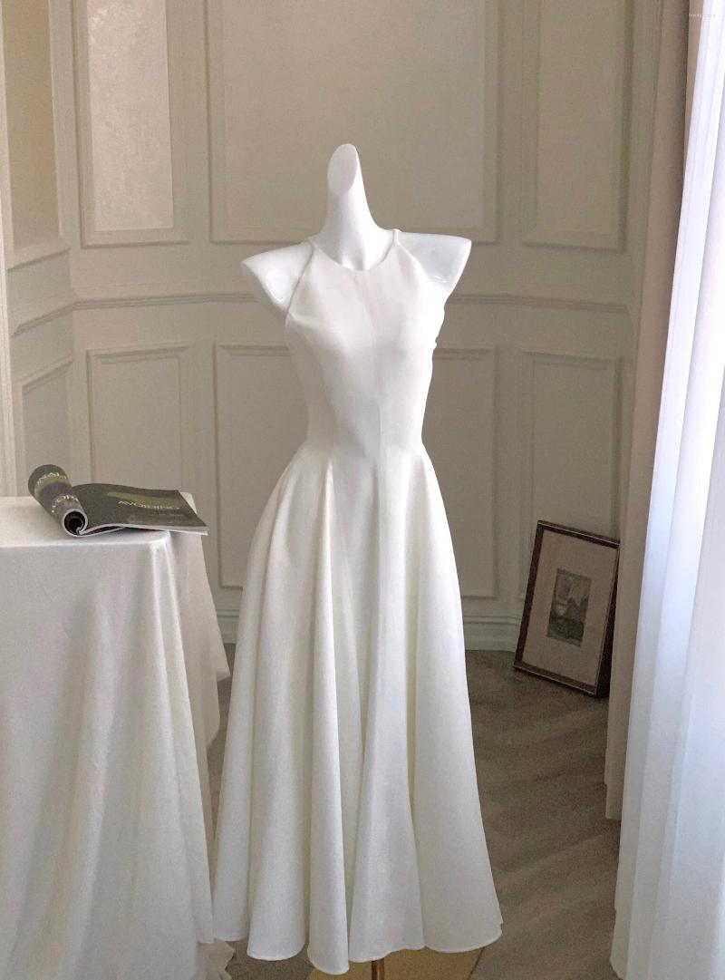 Casual Dresses France Vintage Halter Evening Party Long For Women Solid Sleeveless A-line Princess Wedding Prom Robe Spring Vestido