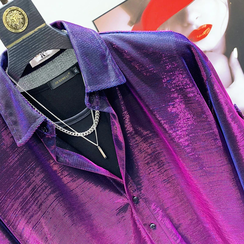 PFHQ Summer Mens High Quality Shirts Thin Ins Personalized Contrast Color Chemise Hommes De Luxe Temperament Original 21Z1293 240617