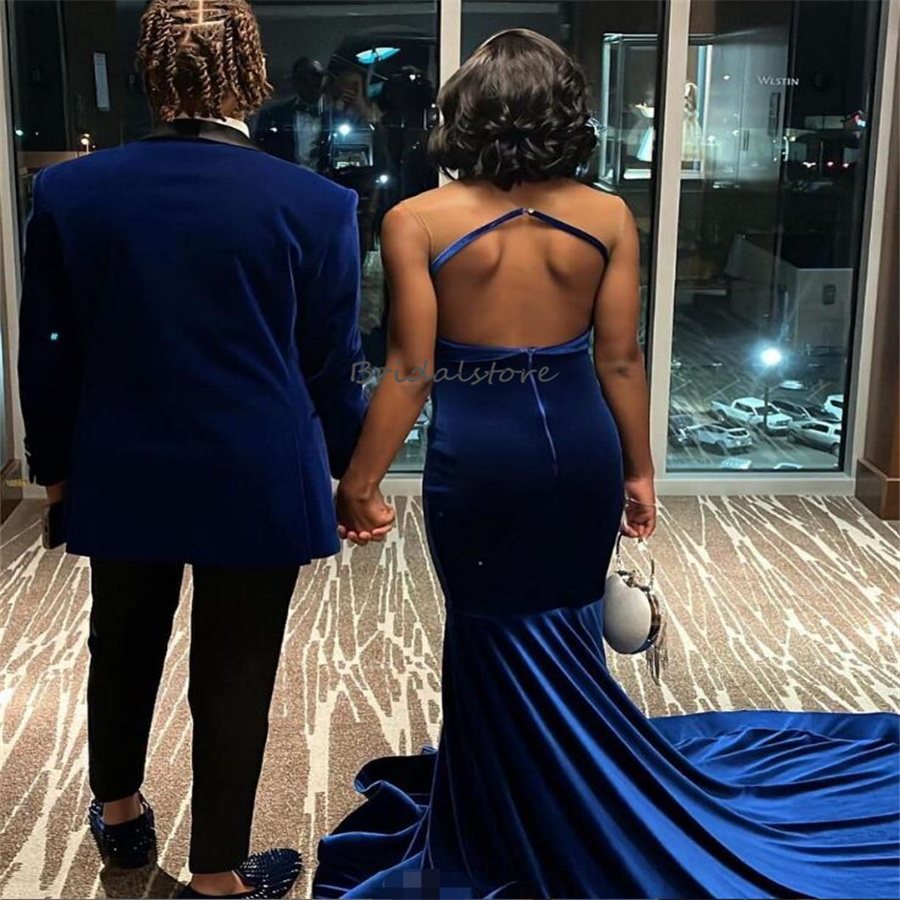 Gorgeous Nigeria African Prom Dresses With Tassel Luxury Mermaid Velvet Black Women Evening Gowns 2024 Open Back Birthday Party Special Occasion Dance