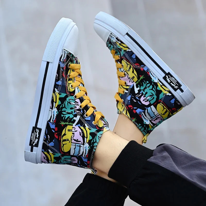 Cool Discount low-priced shoes graffiti canvas shoes mens sports shoes high-end couple style board casual mens tennis shoes 240617