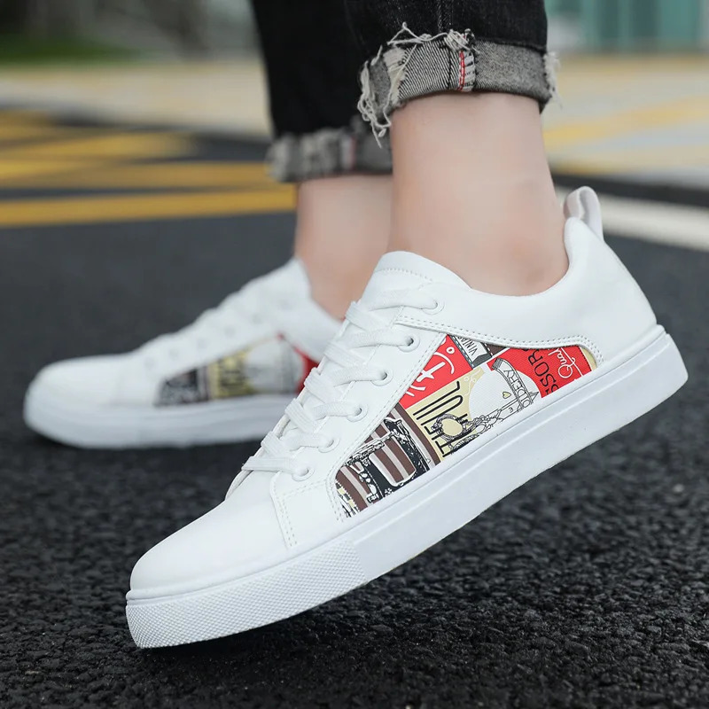 Mens Sports Shoes Platform Graffiti Boys Casual White Shoes Large Size 47 48 Tools Mens Fashion Shoes Canvas Shoes 240617