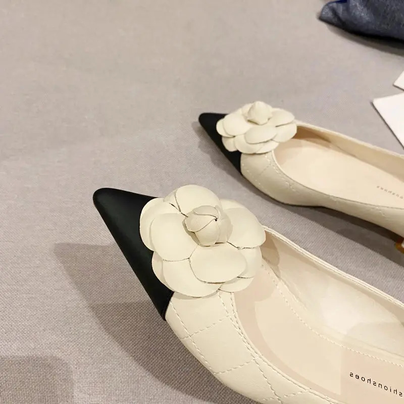 Color matching shoes womens thick high heels spring clown elegant floral soft leather flat shoes regular shoes 240713