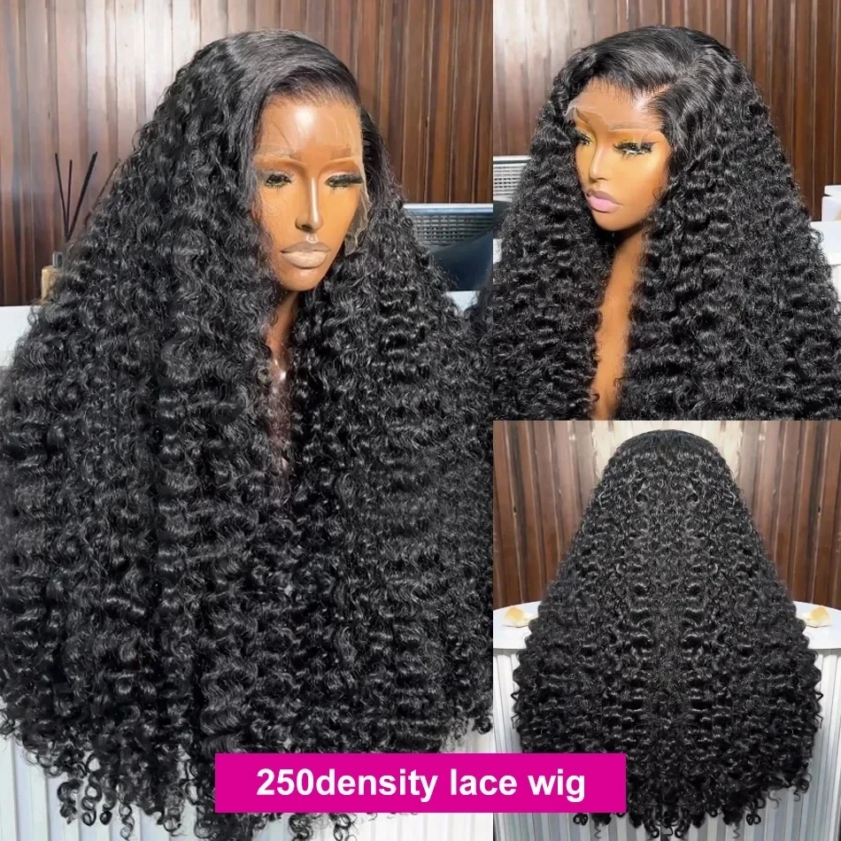 Mogolian 13X4 Front Wig Curly 30 40 Inch 250 Density Deep Wave 360 HD Transparent Lace Frontal Simulation Human Hair Wigs For Women