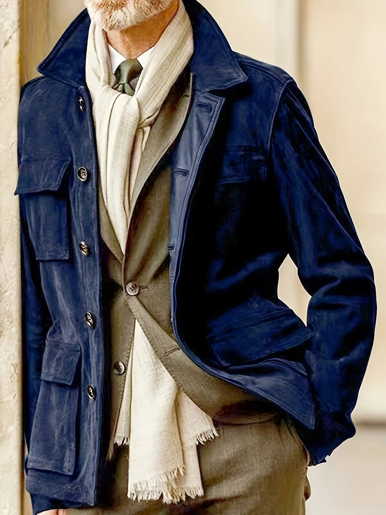 Men's Jackets Spring and autumn mens suede casual jacket with multiple pockets fashionable mens jacket 240617