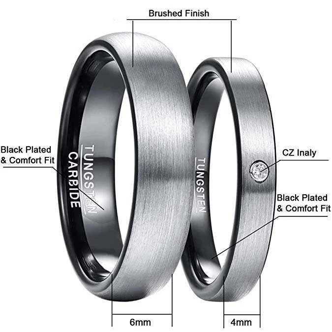 Nuncad 6mm 4mm Tungsten Carbide Rings for Men Women Brushed Finish Couple Wedding Band Sets Comfort Fit Size 7-14 240618