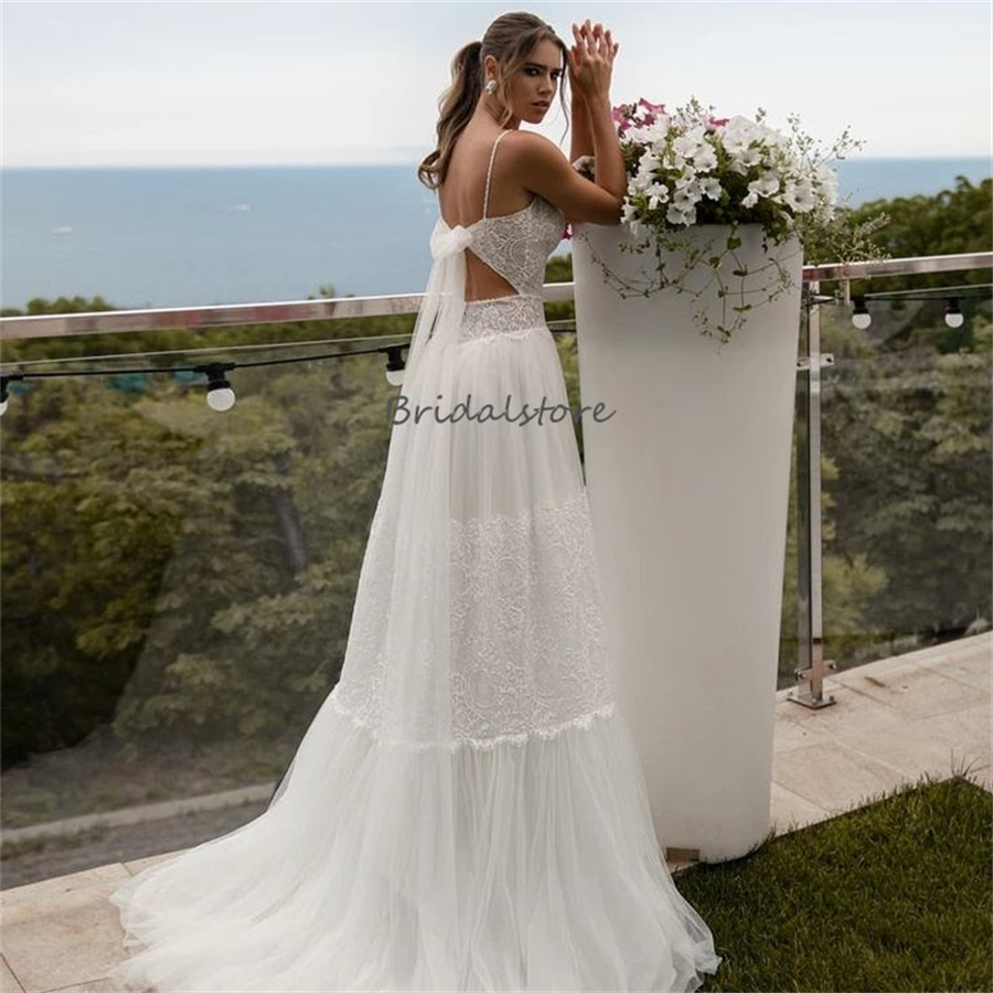 Elf Boho Forest Wedding Dresses 2024 Celtic Whimsical Spaghetti Straps Lace Bohemian Bridal Dress Backless A Line Country Greek Bride Dress vestidos d
