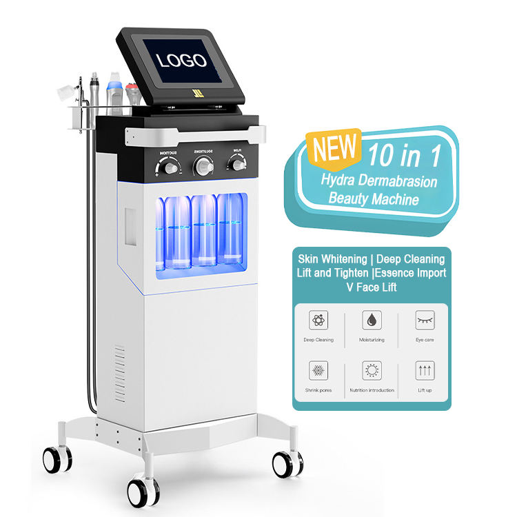 10 in 1 Full Face Beauty Dermabrasion EMS RF Skin Lifting Acne Blackhead Remover Oxygen Aqua Jet Deep Cleansing Anti-aging Skin Beauty Salon