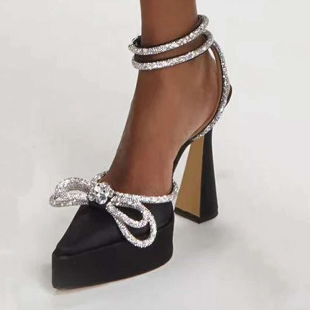 Fashion Brand Platform Wedges Women Pumps Satin Crystal Bowknot High Heels Sexy Ankle Strap Summer Autumn Chunky Shoes