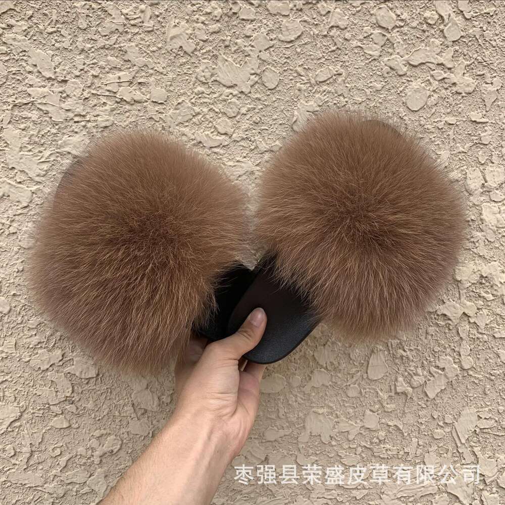 Fashion Women Faux Fur Slide Vegan Slippers, Open Toe Fluffy House Indoor Slides Winter Women's Slipper