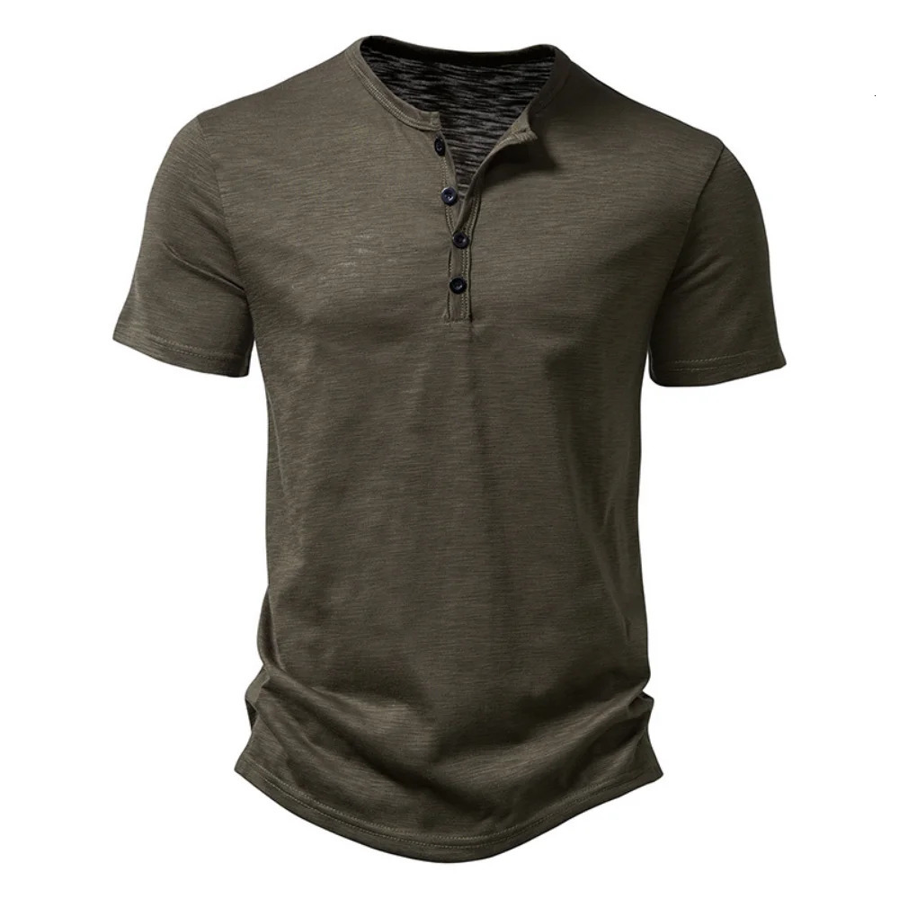 Henley Collar Summer Men Casual Solid Color Short Sleeve T Shirt for Men Polo men High QualityMens T Shirts 240618