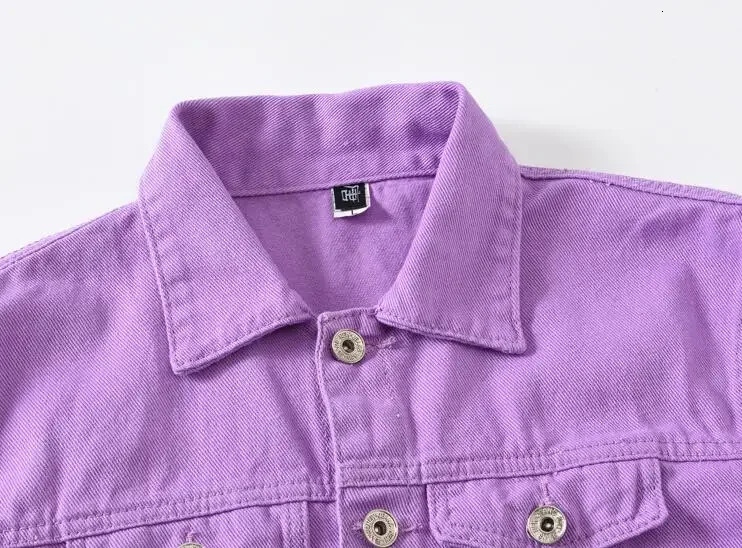 Top Denim Jacket Men Women Clothes Autumn Fashion Cowboy Coat Spliced Purple Orange Loose Jean Jacket Mens Denim Jacket 240617