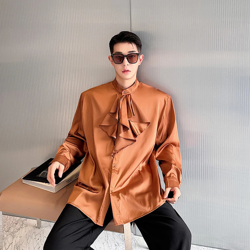 Lotus Leaf Collar Shirts Men Streetwear Show French Vintage Fashion Loose Casual Party Dress Shirts Man Blouses 240615