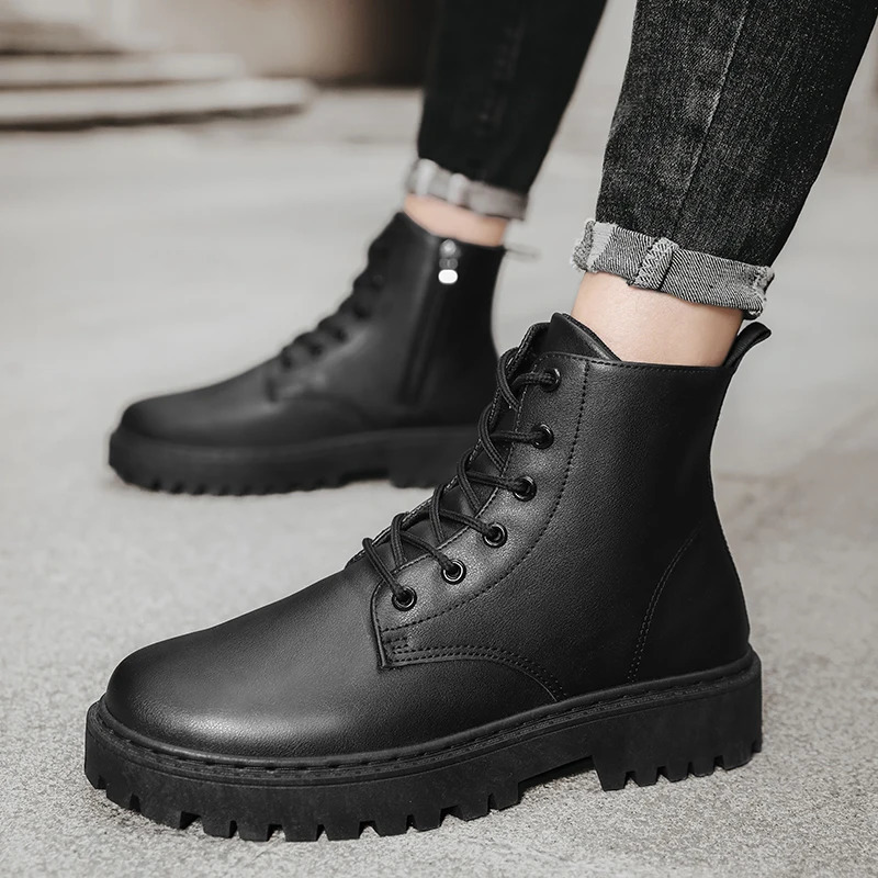 Mens Martin Casual PU Dress Shoes Fashion British Style Black Ankle Male Motorcycle Autumn Boots 240618