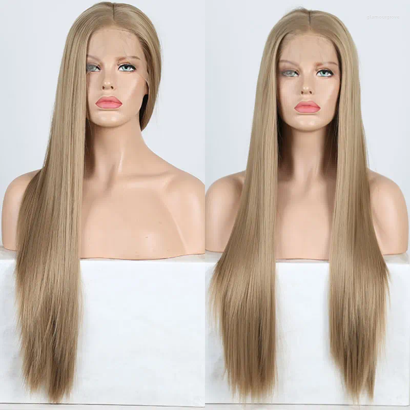 Bombshell Light Brown Hair Silky Straight Synthetic Lace Front Glueless Heat Resistant Fiber Natural Haire For Women