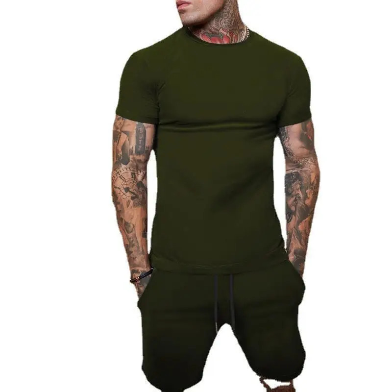 Men's Tracksuits Mens T-Shirt Sets And Shorts Fashion Mens T-shirt Short SleeveShorts 2-Piece Set Oversized Casual Beach Sport Man Suit 240617