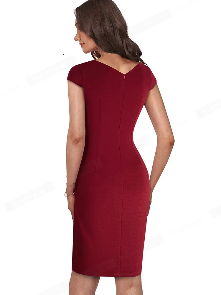 Nice-forever Summer Women Elegant Front Split Office Plain Dresses Business Formal Vintage Bodycon Slim Dress B700 240617