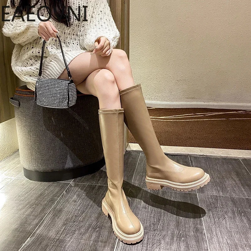 Autumn Winter Women Flats Heel Women Long Boots High Quality Soft Leather Ladies Knight Boots Casual Knee-high Boots 240618