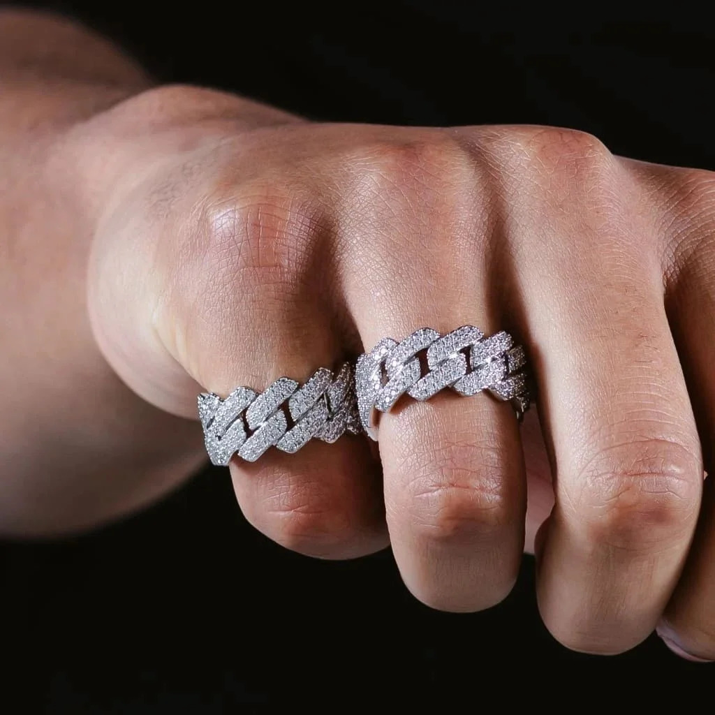 Fashion Iced Out Bling 5A Micro Pave Cubic Zirconia Hip Hop Ring For Men Boy Cuban Chain Engagement Band CZ PARTY JEWELR 240618