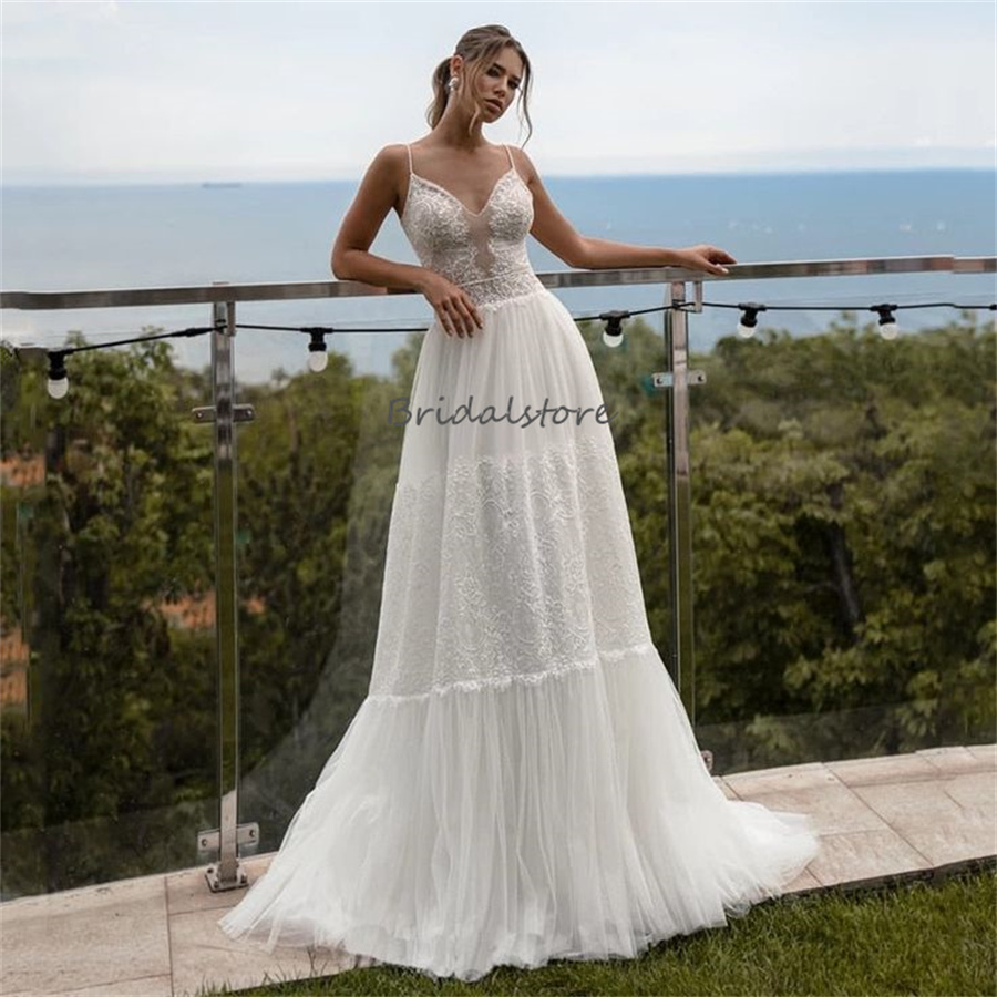 Elf Boho Forest Wedding Dresses 2024 Celtic Whimsical Spaghetti Straps Lace Bohemian Bridal Dress Backless A Line Country Greek Bride Dress vestidos d