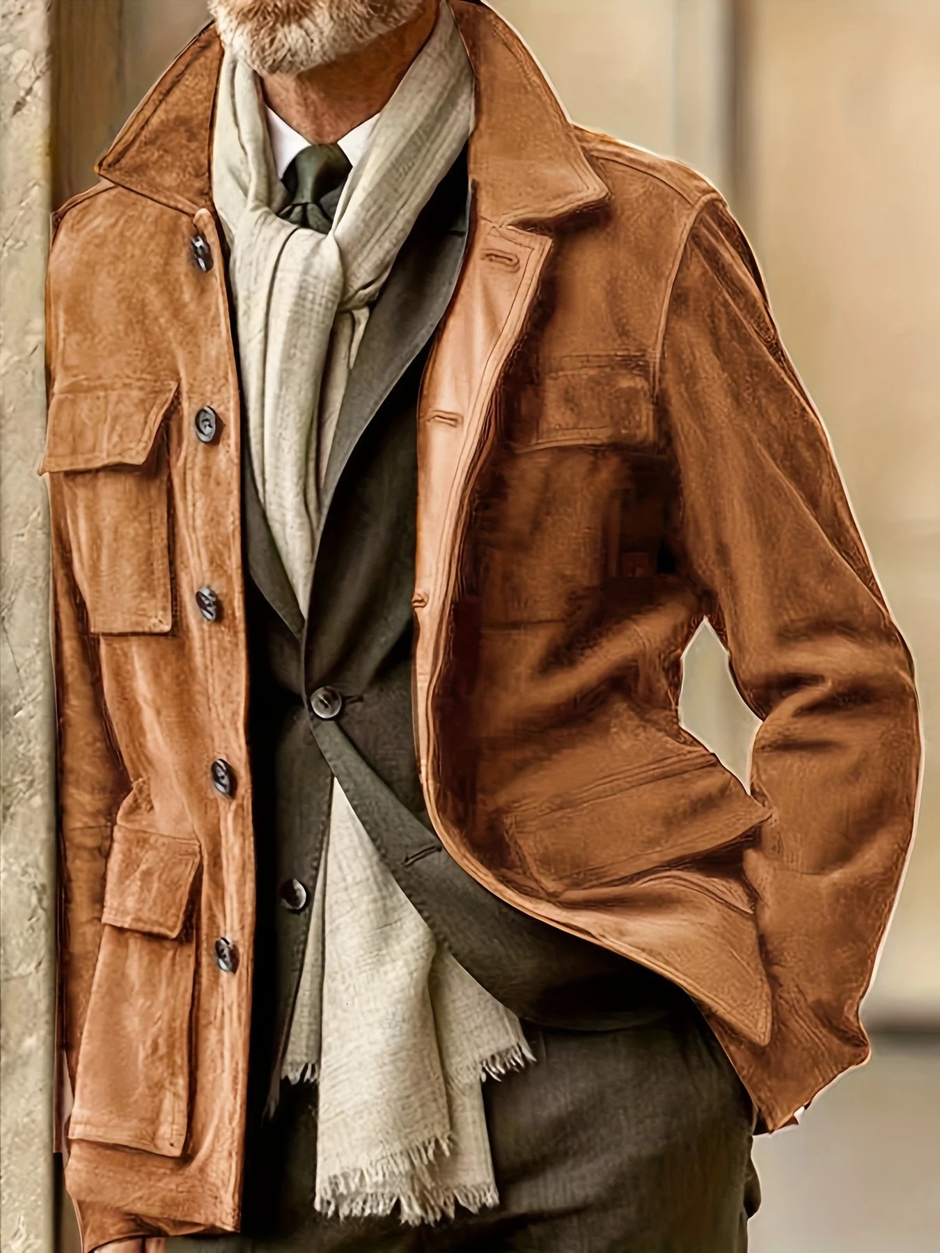 Men's Jackets Spring and autumn mens suede casual jacket with multiple pockets fashionable mens jacket 240617