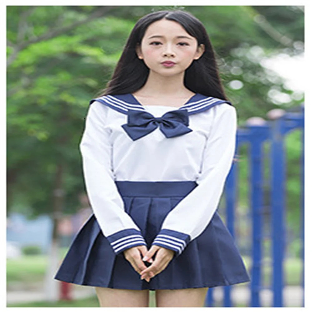 Japanese Style Student Girls School Uniforms Navy Costume Women Sexy JK Suit Sailor Blouse Pleated Skirt Set 240617