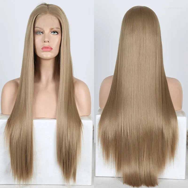 Bombshell Light Brown Hair Silky Straight Synthetic Lace Front Glueless Heat Resistant Fiber Natural Haire For Women