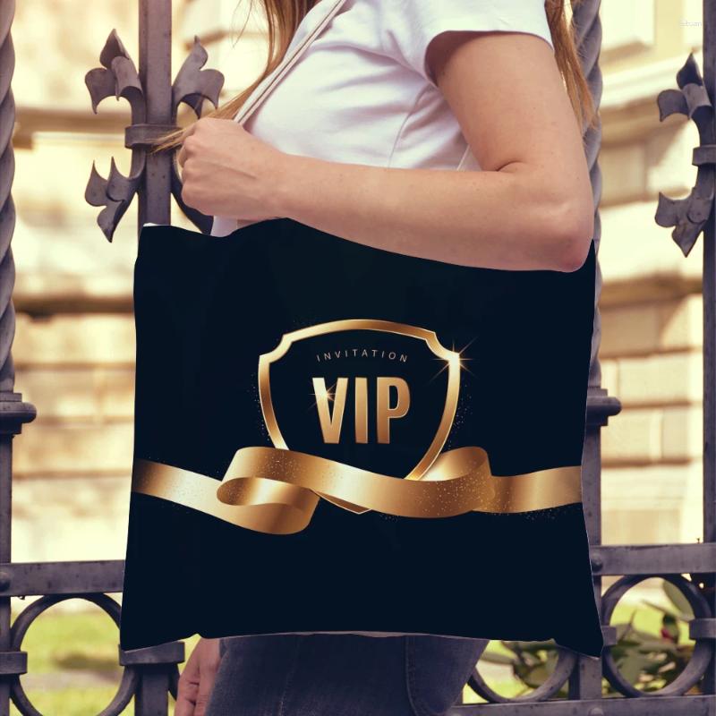 2025 NEW Shopping Bags Wholesale Black Vip Fashion Business Shoulder Bag For Girl Reusable Double Print Casual Children Canvas Tote Handbag zhanyishen