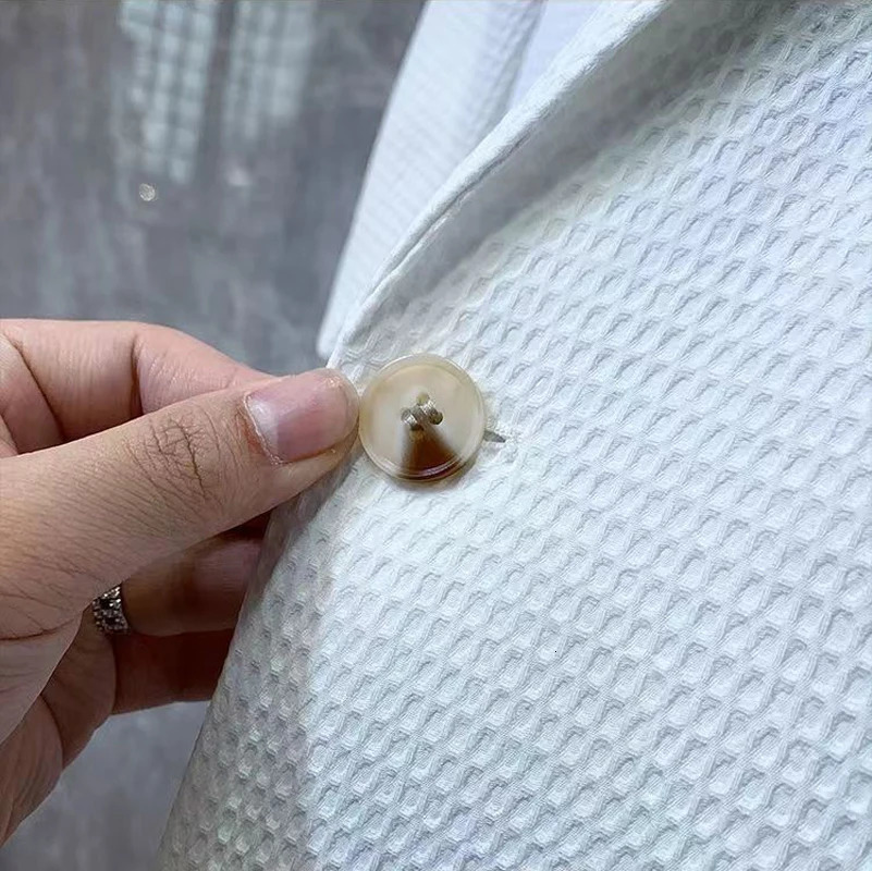 Korean Style Men Short Sleeved Suits Jackets And Shorts Male Simple Solid Houndstooth Fabric Comfortable Slim Fit Two-piece Sets 240617