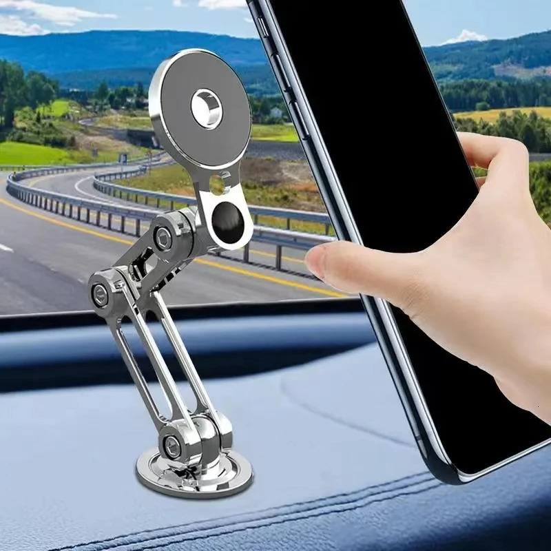 Metal Telescc Car Foldable Holder Magnetic Mobile Phone Mount Hands Free Cellphone Support Strong Suction Navigation Stand 240618