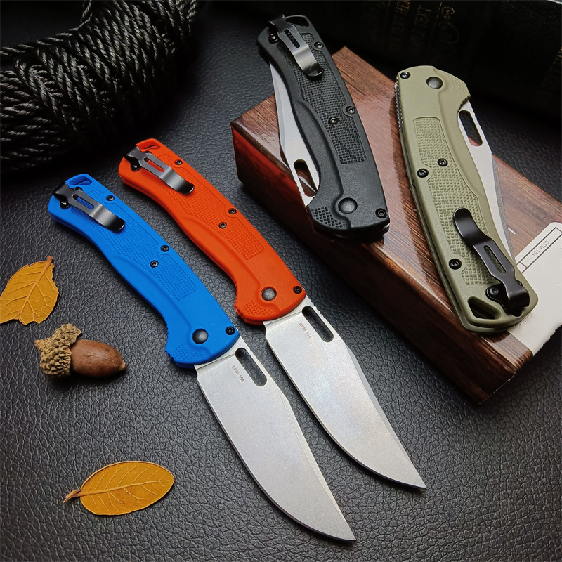 Easy To Carry Outdoor BM 15535 Hunt Taggedout Folding CPM-154 Stonewashed Clip Point Blade Orange Grivory Handles Utility Hunting Hiking Pocket Knife 