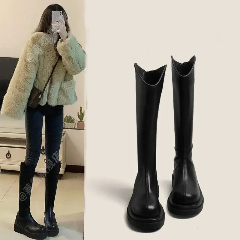 Womens Long-tube Martin Boots Spring-autumn Thick Sole High-tube Knight Non-knee Petite