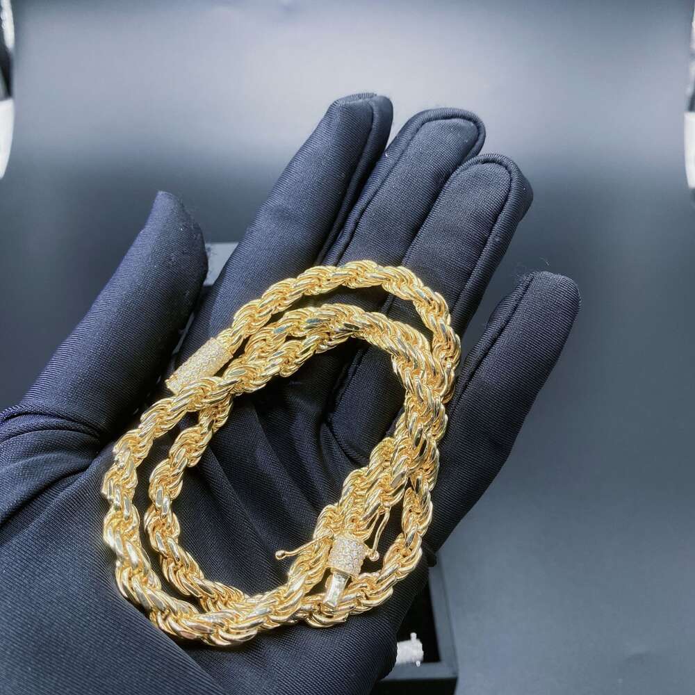 2024 New Kp Hip Hop 925 Sterling Silver Lab Diamond Vvs Moissanite Clasp 6mm Rope Chain Necklace for Men Jewelry