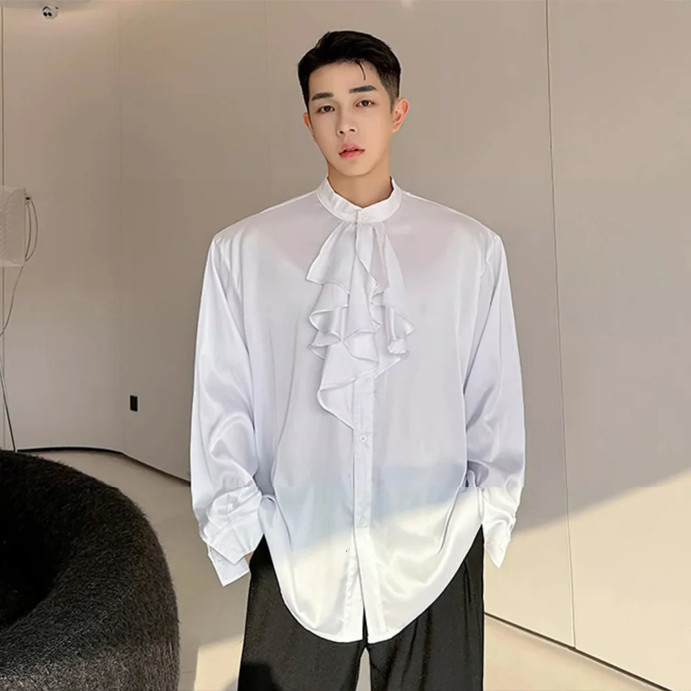 Lotus Leaf Collar Shirts Men Streetwear Show French Vintage Fashion Loose Casual Party Dress Shirts Man Blouses 240615