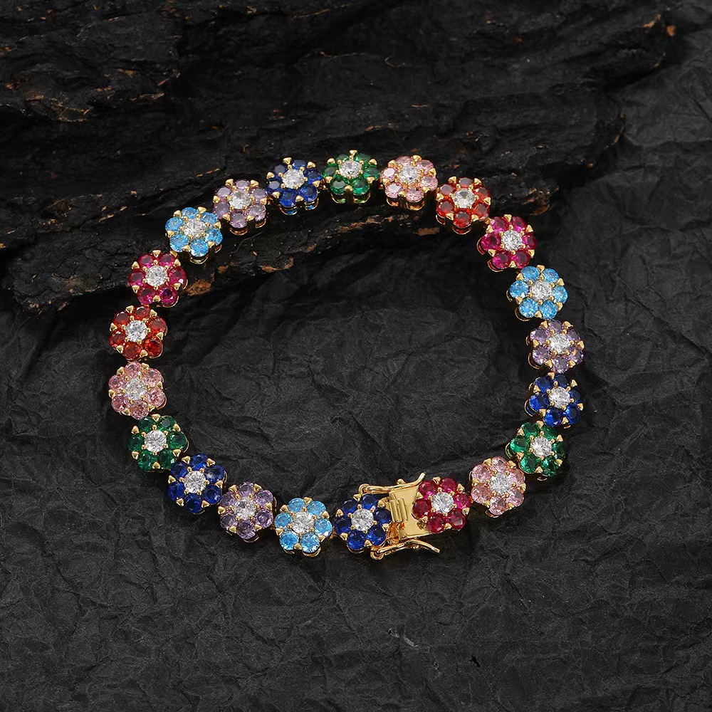 Hip-Hop tennis Sterling Sier VVS Moissanite dia cluster iced out cuban chain for men women colorful floral bracelet necklace