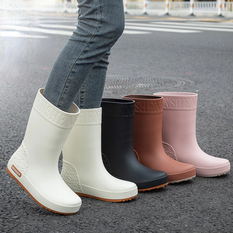 Rain Boots Ladies Waterproof Work Safety Garden Galoshes Women Mid Calf Rubber Boots Non Slip Shoes Kitchen Footwear Rainshoes 240618