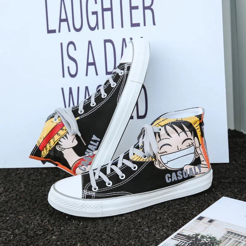 Designer Shoes In Black And White High Top 2024 Fashion Cartoon Character Print Canvas Mens Shoes
