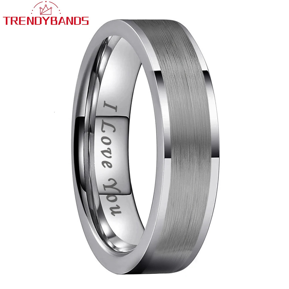 6mm Black Mens Womens Tungsten Carbide Ring Engagement Wedding Band Flat Brushed Polished Shiny Comfort Fit 240618