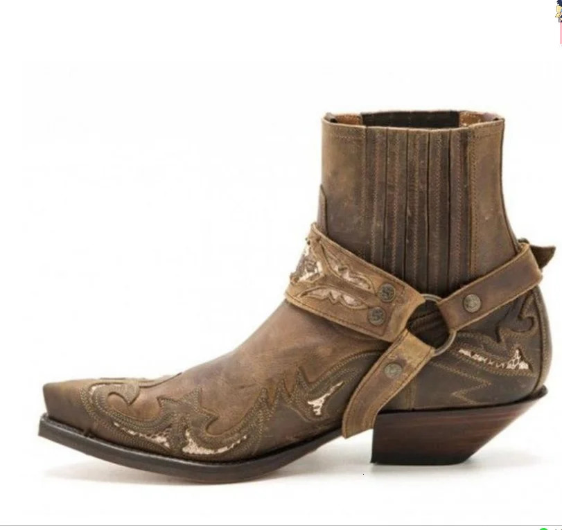 Men Shoes High End Carved Slip on Autumn Ankle Lether Boots Platform Fashion Winter Super Big Size 3848 Cowboy 240617