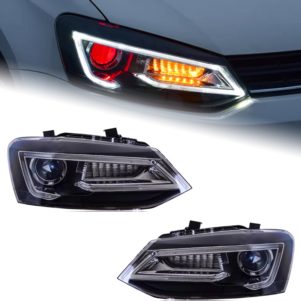 For VW Polo Headlight 2010-20 18 Vento Turn Signals LED Daytime Running Lights New Upgrade Headlamps