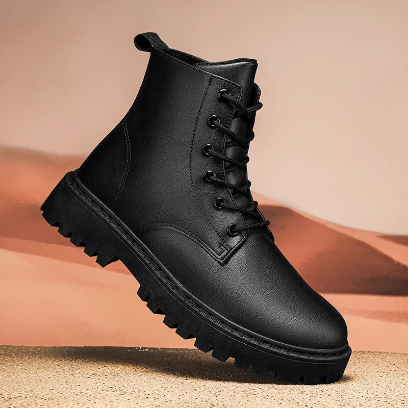 Mens Martin Casual PU Dress Shoes Fashion British Style Black Ankle Male Motorcycle Autumn Boots 240618