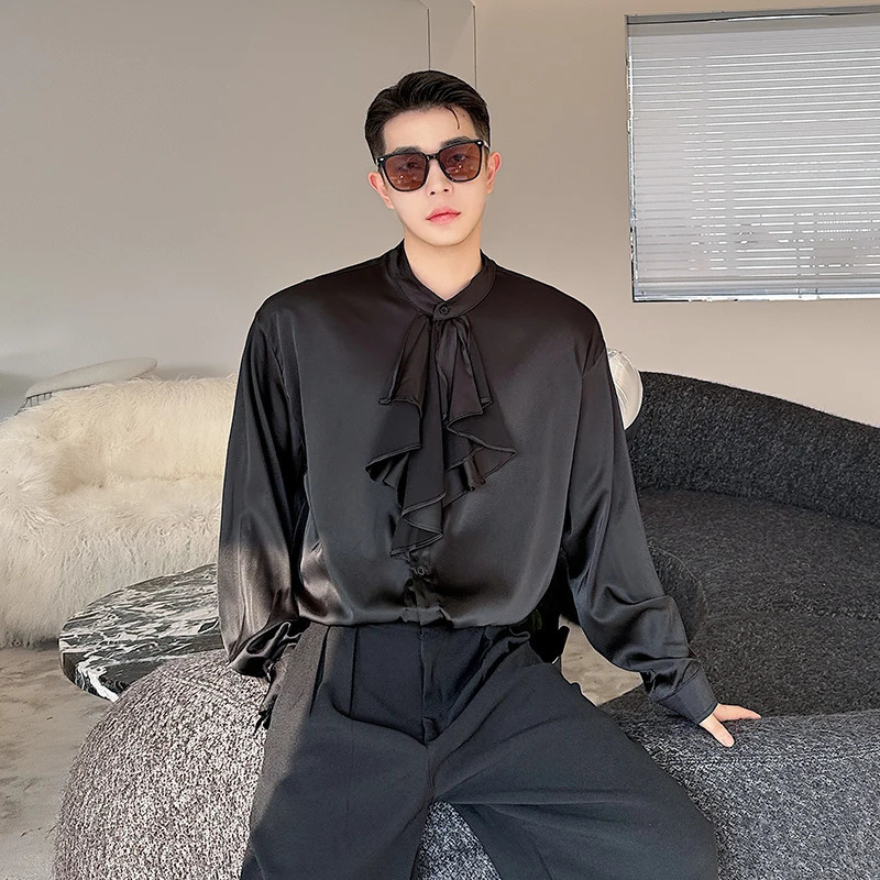 Lotus Leaf Collar Shirts Men Streetwear Show French Vintage Fashion Loose Casual Party Dress Shirts Man Blouses 240615