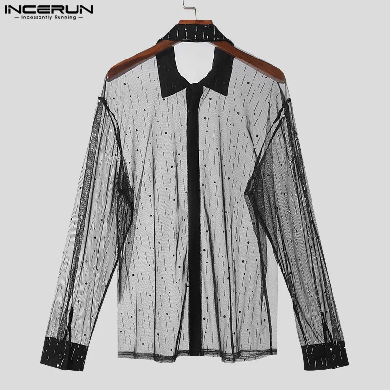 INCERUN Tops Korean Style Fashion Mens Tassel Glitter Fabric Shirts Casual Party Shows Long Sleeved Blouse S-5XL 240615